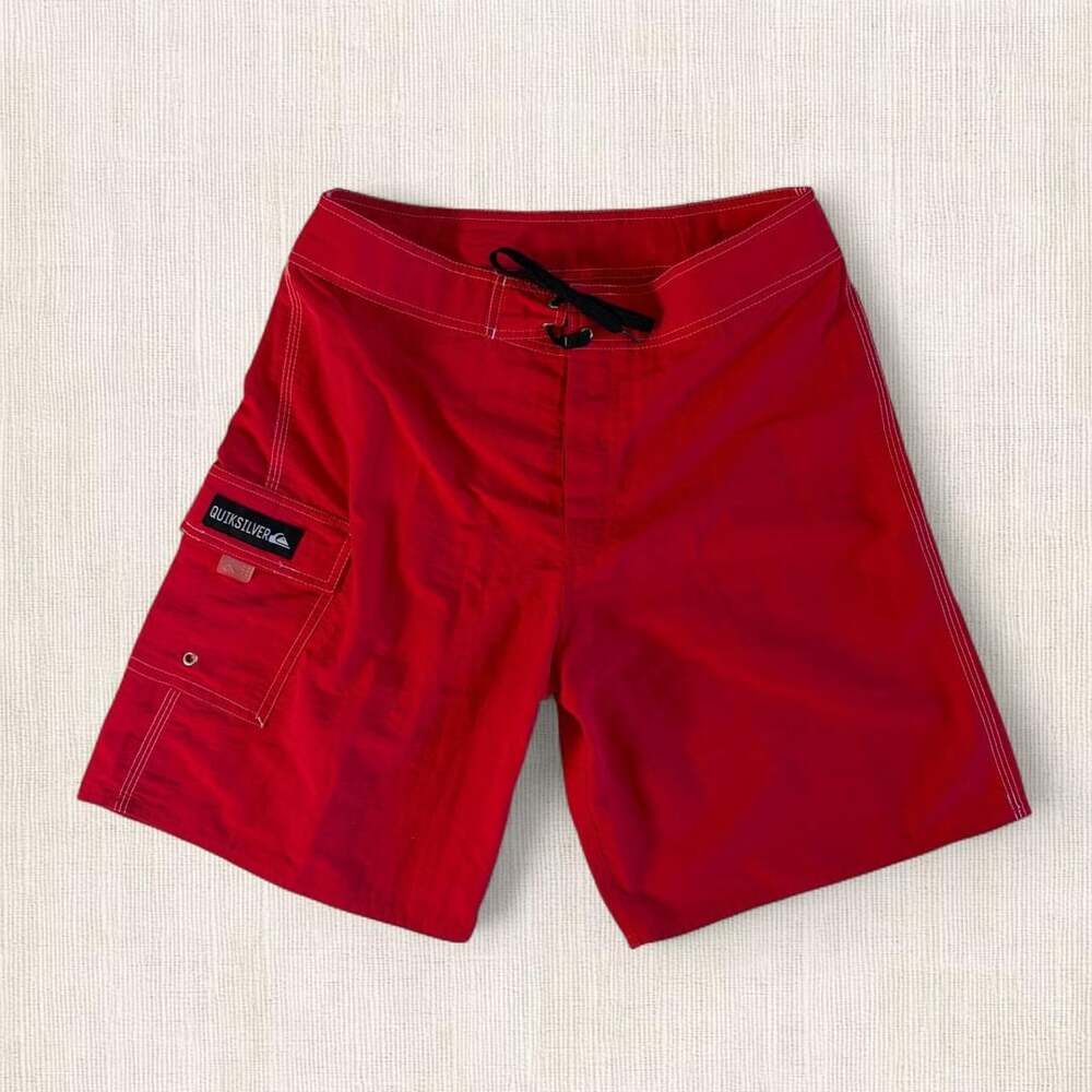 Quiksilver Red Cargo Board Shorts Surf Swim Trunks
